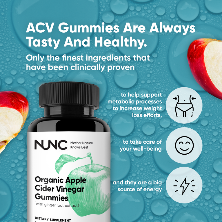 NUNC - Organic Apple Cider Vinegar Gummies - 4 Bottles.